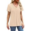 imageSAMPEEL Womens Summer Tops Trendy 2025 Eyelet Crossed V Neck T Shirts Loose Casual Short Sleeve Tshirts Shirts FashionBeige