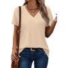 imageSAMPEEL Womens Summer Tops Trendy 2025 Eyelet Crossed V Neck T Shirts Loose Casual Short Sleeve Tshirts Shirts FashionBeige