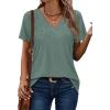 imageSAMPEEL Womens Summer Tops Trendy 2025 Eyelet Crossed V Neck T Shirts Loose Casual Short Sleeve Tshirts Shirts FashionClassic Green