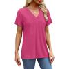 imageSAMPEEL Womens Summer Tops Trendy 2025 Eyelet Crossed V Neck T Shirts Loose Casual Short Sleeve Tshirts Shirts FashionHot Pink