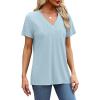imageSAMPEEL Womens Summer Tops Trendy 2025 Eyelet Crossed V Neck T Shirts Loose Casual Short Sleeve Tshirts Shirts FashionLight Blue