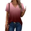 imageSAMPEEL Womens Summer Tops Trendy 2025 Eyelet Crossed V Neck T Shirts Loose Casual Short Sleeve Tshirts Shirts FashionOmbre Burgundy