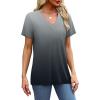 imageSAMPEEL Womens Summer Tops Trendy 2025 Eyelet Crossed V Neck T Shirts Loose Casual Short Sleeve Tshirts Shirts FashionOmbre Grey
