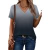 imageSAMPEEL Womens Summer Tops Trendy 2025 Eyelet Crossed V Neck T Shirts Loose Casual Short Sleeve Tshirts Shirts FashionOmbre Grey