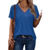 imageSAMPEEL Womens Summer Tops Trendy 2025 Eyelet Crossed V Neck T Shirts Loose Casual Short Sleeve Tshirts Shirts FashionRoyal Blue
