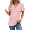 imageSAMPEEL Womens Summer Tops Trendy 2025 Eyelet Crossed V Neck T Shirts Loose Casual Short Sleeve Tshirts Shirts FashionStriped Pink