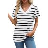 imageSAMPEEL Womens Summer Tops Trendy 2025 Eyelet Crossed V Neck T Shirts Loose Casual Short Sleeve Tshirts Shirts FashionStriped White