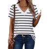 imageSAMPEEL Womens Summer Tops Trendy 2025 Eyelet Crossed V Neck T Shirts Loose Casual Short Sleeve Tshirts Shirts FashionStriped White