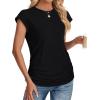 imageSAMPEEL Womens Summer Tops Trendy 2025 Ruched Cap Short Sleeve Tshirts Shirts Crew Neck T Shirts FashionAll Black