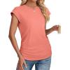imageSAMPEEL Womens Summer Tops Trendy 2025 Ruched Cap Short Sleeve Tshirts Shirts Crew Neck T Shirts FashionAll Coral