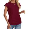 imageSAMPEEL Womens Summer Tops Trendy 2025 Ruched Cap Short Sleeve Tshirts Shirts Crew Neck T Shirts FashionBurgundy