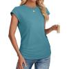 imageSAMPEEL Womens Summer Tops Trendy 2025 Ruched Cap Short Sleeve Tshirts Shirts Crew Neck T Shirts FashionCadet Blue