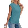imageSAMPEEL Womens Summer Tops Trendy 2025 Ruched Cap Short Sleeve Tshirts Shirts Crew Neck T Shirts FashionCadet Blue