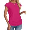 imageSAMPEEL Womens Summer Tops Trendy 2025 Ruched Cap Short Sleeve Tshirts Shirts Crew Neck T Shirts FashionHot Pink
