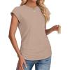 imageSAMPEEL Womens Summer Tops Trendy 2025 Ruched Cap Short Sleeve Tshirts Shirts Crew Neck T Shirts FashionKhaki