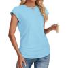 imageSAMPEEL Womens Summer Tops Trendy 2025 Ruched Cap Short Sleeve Tshirts Shirts Crew Neck T Shirts FashionMint Blue