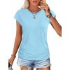 imageSAMPEEL Womens Summer Tops Trendy 2025 Ruched Cap Short Sleeve Tshirts Shirts Crew Neck T Shirts FashionMint Blue