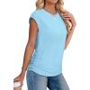 imageSAMPEEL Womens Summer Tops Trendy 2025 Ruched Cap Short Sleeve Tshirts Shirts Crew Neck T Shirts FashionMint Blue