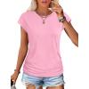imageSAMPEEL Womens Summer Tops Trendy 2025 Ruched Cap Short Sleeve Tshirts Shirts Crew Neck T Shirts FashionPink