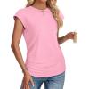 imageSAMPEEL Womens Summer Tops Trendy 2025 Ruched Cap Short Sleeve Tshirts Shirts Crew Neck T Shirts FashionPink