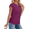 imageSAMPEEL Womens Summer Tops Trendy 2025 Ruched Cap Short Sleeve Tshirts Shirts Crew Neck T Shirts FashionPurple