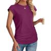 imageSAMPEEL Womens Summer Tops Trendy 2025 Ruched Cap Short Sleeve Tshirts Shirts Crew Neck T Shirts FashionPurple