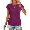 imageSAMPEEL Womens Summer Tops Trendy 2025 Ruched Cap Short Sleeve Tshirts Shirts Crew Neck T Shirts FashionPurple