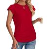 imageSAMPEEL Womens Summer Tops Trendy 2025 Ruched Cap Short Sleeve Tshirts Shirts Crew Neck T Shirts FashionRed