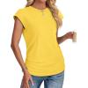 imageSAMPEEL Womens Summer Tops Trendy 2025 Ruched Cap Short Sleeve Tshirts Shirts Crew Neck T Shirts FashionSolid Yellow