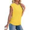 imageSAMPEEL Womens Summer Tops Trendy 2025 Ruched Cap Short Sleeve Tshirts Shirts Crew Neck T Shirts FashionSolid Yellow