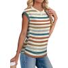 imageSAMPEEL Womens Summer Tops Trendy 2025 Ruched Cap Short Sleeve Tshirts Shirts Crew Neck T Shirts FashionStriped Orange