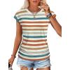 imageSAMPEEL Womens Summer Tops Trendy 2025 Ruched Cap Short Sleeve Tshirts Shirts Crew Neck T Shirts FashionStriped Orange