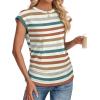 imageSAMPEEL Womens Summer Tops Trendy 2025 Ruched Cap Short Sleeve Tshirts Shirts Crew Neck T Shirts FashionStriped Orange