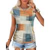 imageSAMPEEL Womens Summer Tops Trendy 2025 Ruched Cap Short Sleeve Tshirts Shirts Crew Neck T Shirts FashionStylish Plaid
