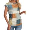imageSAMPEEL Womens Summer Tops Trendy 2025 Ruched Cap Short Sleeve Tshirts Shirts Crew Neck T Shirts FashionStylish Plaid