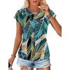 imageSAMPEEL Womens Summer Tops Trendy 2025 Ruched Cap Short Sleeve Tshirts Shirts Crew Neck T Shirts FashionTropical Palm Leaf