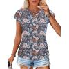 imageSAMPEEL Womens Summer Tops Trendy 2025 Ruched Cap Short Sleeve Tshirts Shirts Crew Neck T Shirts FashionUnique Floral Blue