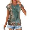 imageSAMPEEL Womens Summer Tops Trendy 2025 Ruched Cap Short Sleeve Tshirts Shirts Crew Neck T Shirts FashionUnique Floral Green