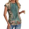 imageSAMPEEL Womens Summer Tops Trendy 2025 Ruched Cap Short Sleeve Tshirts Shirts Crew Neck T Shirts FashionUnique Floral Green