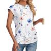 imageSAMPEEL Womens Summer Tops Trendy 2025 Ruched Cap Short Sleeve Tshirts Shirts Crew Neck T Shirts FashionUnique Floral White