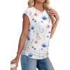 imageSAMPEEL Womens Summer Tops Trendy 2025 Ruched Cap Short Sleeve Tshirts Shirts Crew Neck T Shirts FashionUnique Floral White
