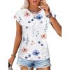imageSAMPEEL Womens Summer Tops Trendy 2025 Ruched Cap Short Sleeve Tshirts Shirts Crew Neck T Shirts FashionUnique Floral White