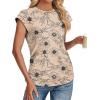 imageSAMPEEL Womens Summer Tops Trendy 2025 Ruched Cap Short Sleeve Tshirts Shirts Crew Neck T Shirts FashionUnique Ink Painting Flowers