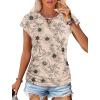 imageSAMPEEL Womens Summer Tops Trendy 2025 Ruched Cap Short Sleeve Tshirts Shirts Crew Neck T Shirts FashionUnique Ink Painting Flowers
