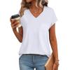 imageSAMPEEL Womens T Shirts V Neck Cap Short Sleeve Summer Tops Trendy 2025 Loose Casual Tshirts with PocketAll White
