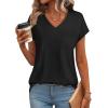 imageSAMPEEL Womens T Shirts V Neck Cap Short Sleeve Summer Tops Trendy 2025 Loose Casual Tshirts with PocketBlack