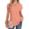 imageSAMPEEL Womens T Shirts V Neck Cap Short Sleeve Summer Tops Trendy 2025 Loose Casual Tshirts with PocketCoral