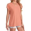imageSAMPEEL Womens T Shirts V Neck Cap Short Sleeve Summer Tops Trendy 2025 Loose Casual Tshirts with PocketCoral