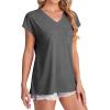 imageSAMPEEL Womens T Shirts V Neck Cap Short Sleeve Summer Tops Trendy 2025 Loose Casual Tshirts with PocketDark Grey