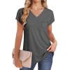 imageSAMPEEL Womens T Shirts V Neck Cap Short Sleeve Summer Tops Trendy 2025 Loose Casual Tshirts with PocketDark Grey